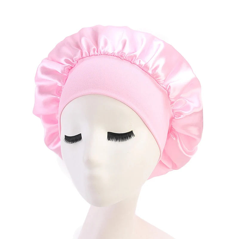 1pc Adjust Solid Satin Bonnet Hair Styling Cap Long Hair Care Women Night Sleep Hat Silk Head Wrap Shower Cap Hair Styling Tools