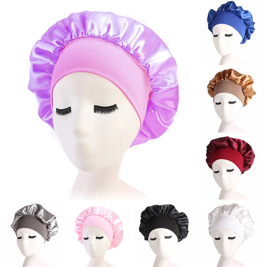 1pc Adjust Solid Satin Bonnet Hair Styling Cap Long Hair Care Women Night Sleep Hat Silk Head Wrap Shower Cap Hair Styling Tools